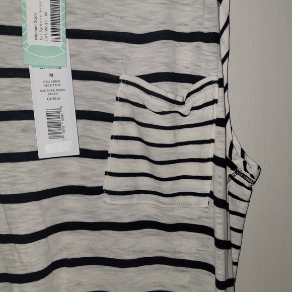 MICHAEL STARS KNIT TANK TOP SIZE MEDIUM OFF-WHITE WITH NAVY BLUE STRIPES - Picture 9 of 9
